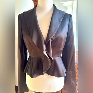 BCBG Max Azria Chocolate Brown Satin Peplum Blazer